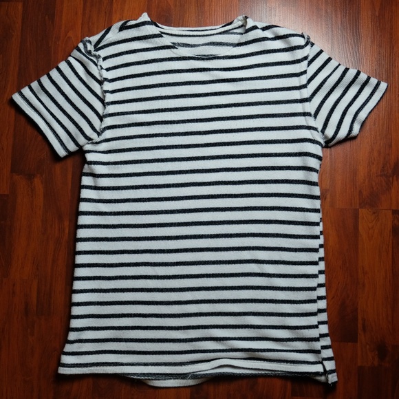 White and Black Horizontal Striped T-Shirt - Picture 1 of 5